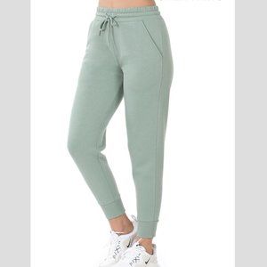 Lt Green Fleece Cropped Running Jogger Sweatpants (Large)